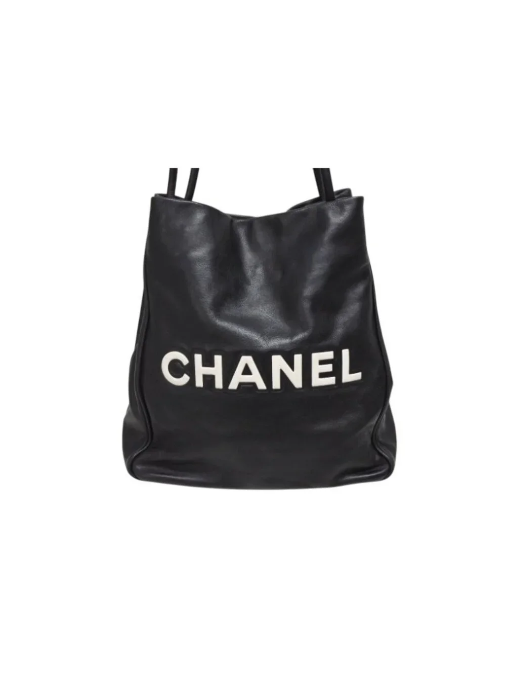 Chanel Camellia Logo Design Bag Black Leather Gold